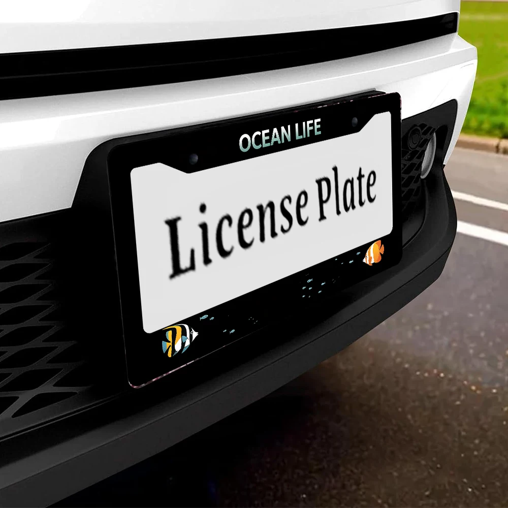 1 قطعة اللون الأسود المحيط الحياة نمط 2 حفرة إطار لوحة الترخيص ، مادة الألومنيوم ، 6x12 بوصة ، مع طقم مسامير ربط ، الكرتون ، المرح ، كاليفورنيا