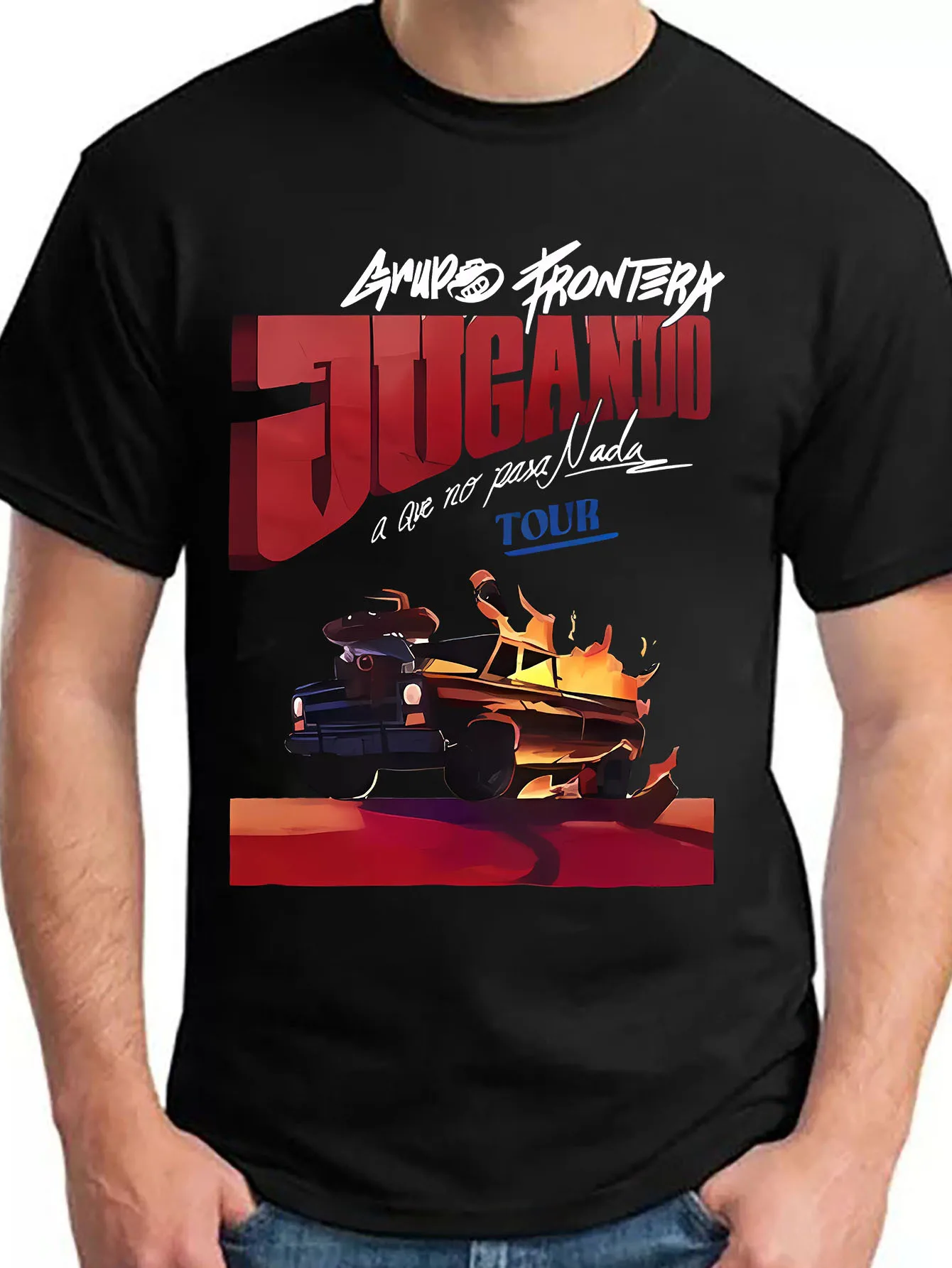 Grupo Frontera - Jugando A Que No Pasa Nada 2, футболки с рисунком для мужчин, мужская укороченная дизайнерская одежда, мужские топы BMK00390