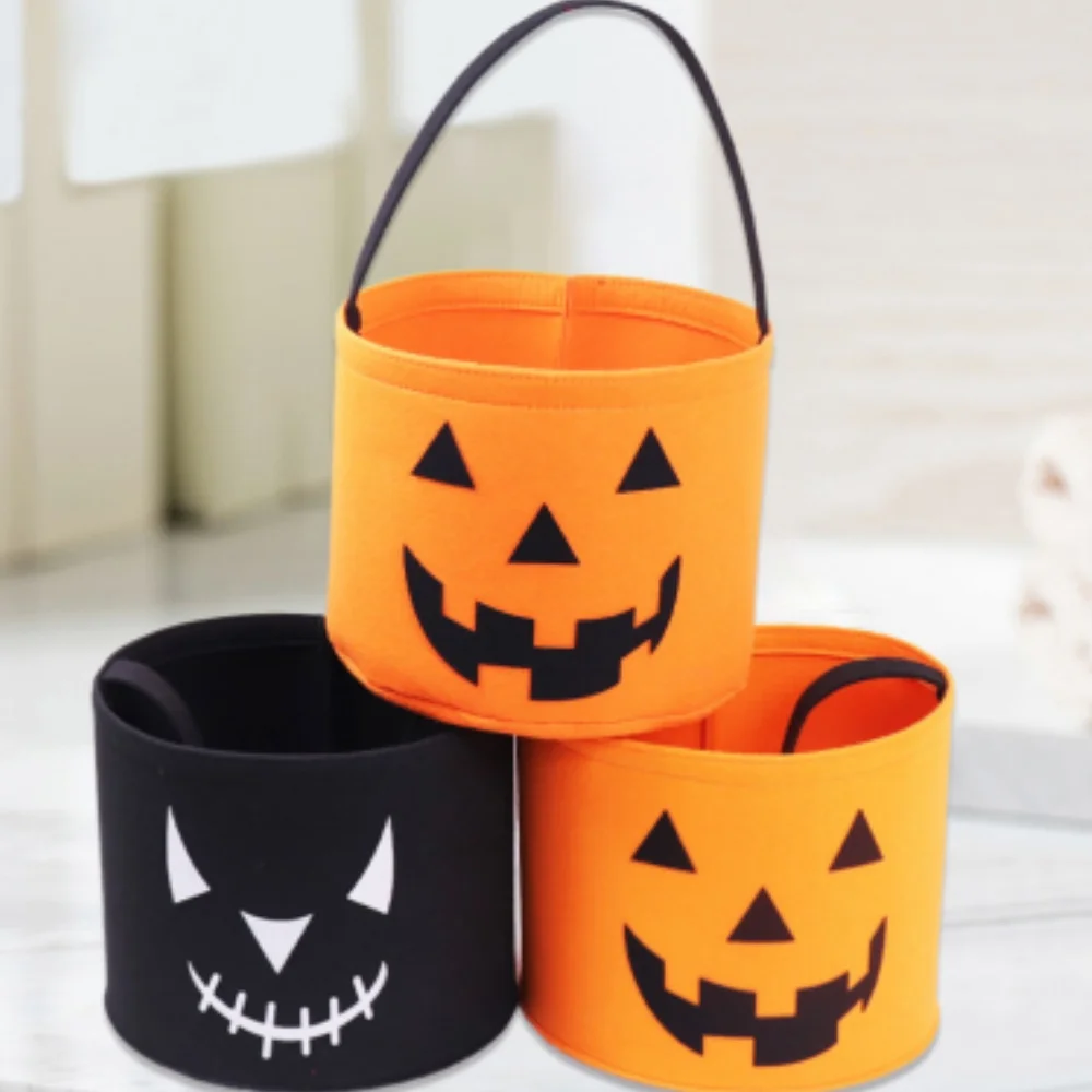 Halloween Felt Handbag Large Capacity Storage Basket Trick Or Treat Bags Kids Candy Gift Bucket Tote Bag Halloween Party Supplie