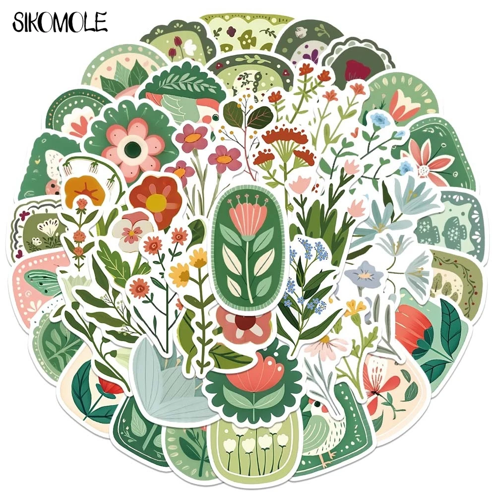 10/30/50PCS Nordic Retro Floral Fresh Pastoral Style Sticker for Luggage Book Window Fridge Graffiti Decor Classic Toy Stickers