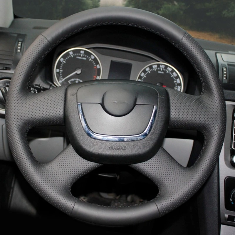 DIY czarny miękka sztuczna skóra osłona na kierownicę do samochodu dla Skoda Octavia Superb 2012 Fabia Skoda Octavia a5 2012