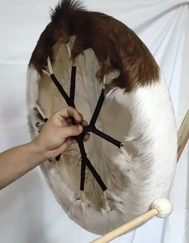 40cm Handmade Fur Percussion Drum Sheep Skin Leather Drum Sounds Healing Meditation Instrument