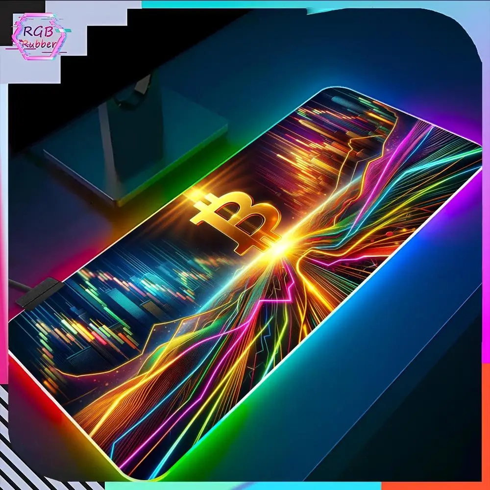 Imagem -06 - Bitcoin Logo Mouse Pad Rgb pc Acessórios Led Game Desk Mat Protetor de Mesa E-sport Tapete Teclado Neon Tapete Backlit Tapete...