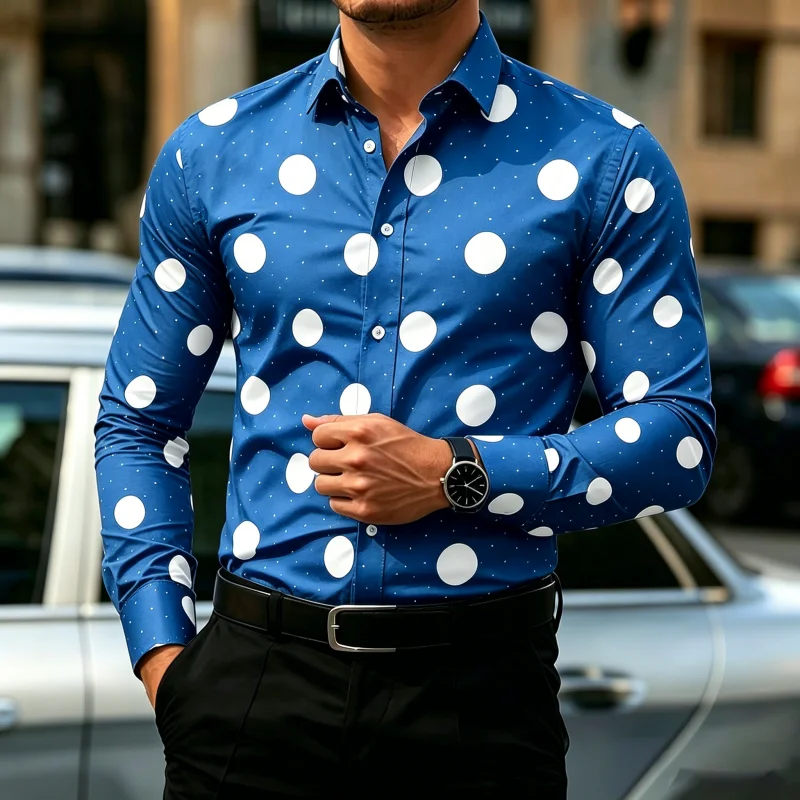 Men's Polka Dot Long Sleeve Shirt, Slim Fit Casual Shirt, Outdoor Casual Fashion Trendy Men's Top view 6