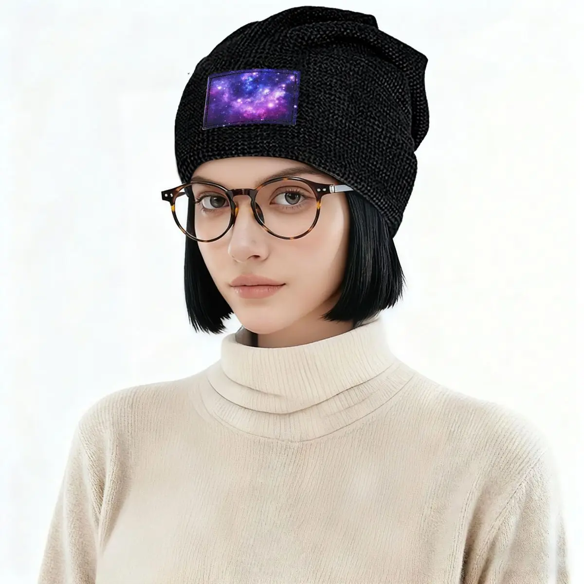 الأرجواني الأزرق غالاكسي سديم دافئ الصوف مبطن قبعة الأزياء بونيه قبعة الخريف الشتاء في الهواء الطلق بيني القبعات للجنسين الكبار #2