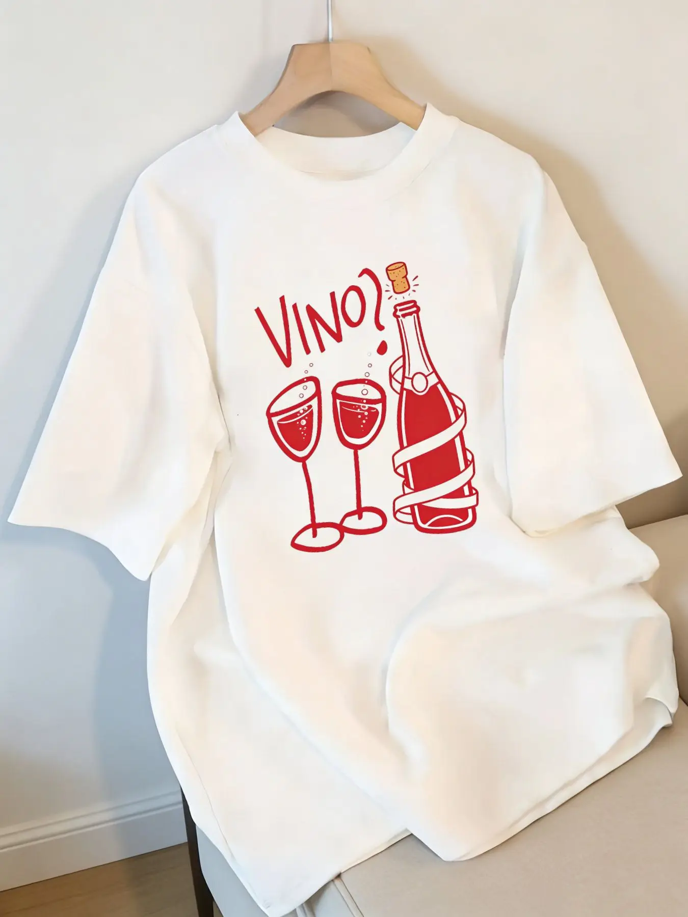 Vibrant Hand-Drawn Wine Graphic Design Sleeve T Shirt with Fit Perfect for Casual Outings Brunch Dates Wine   Aesthetic Clothes