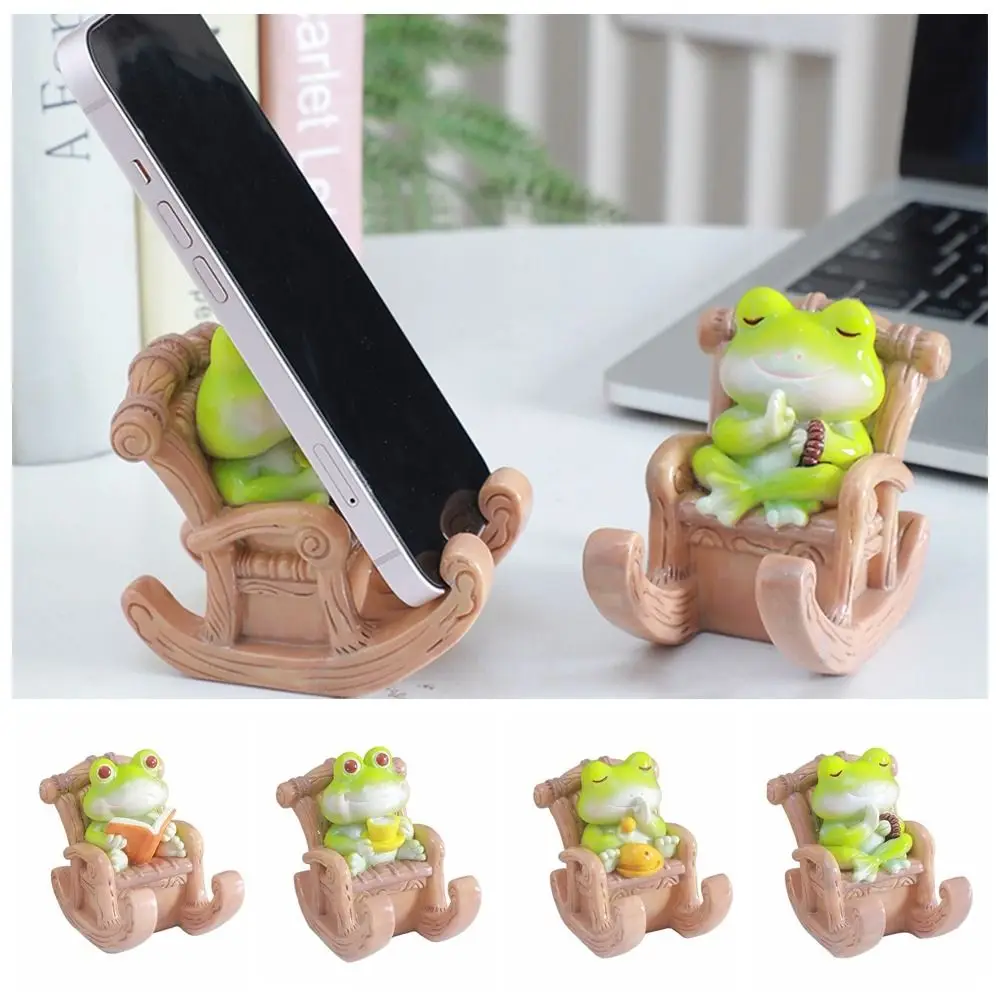 Rocking Chair Frog Creative Phone Holder Support PVC Doll Frog Phone Stand Desk Decor Cute Frog Phone Bracket Small Gifts