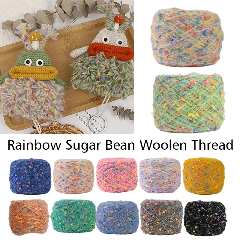 Rainbow Sugar Bean Yarn Soft Mohair Wool Yarn Handmade Sewing Scarves Doll Bag Woven Thread Diy Knitting Crocheting Craft