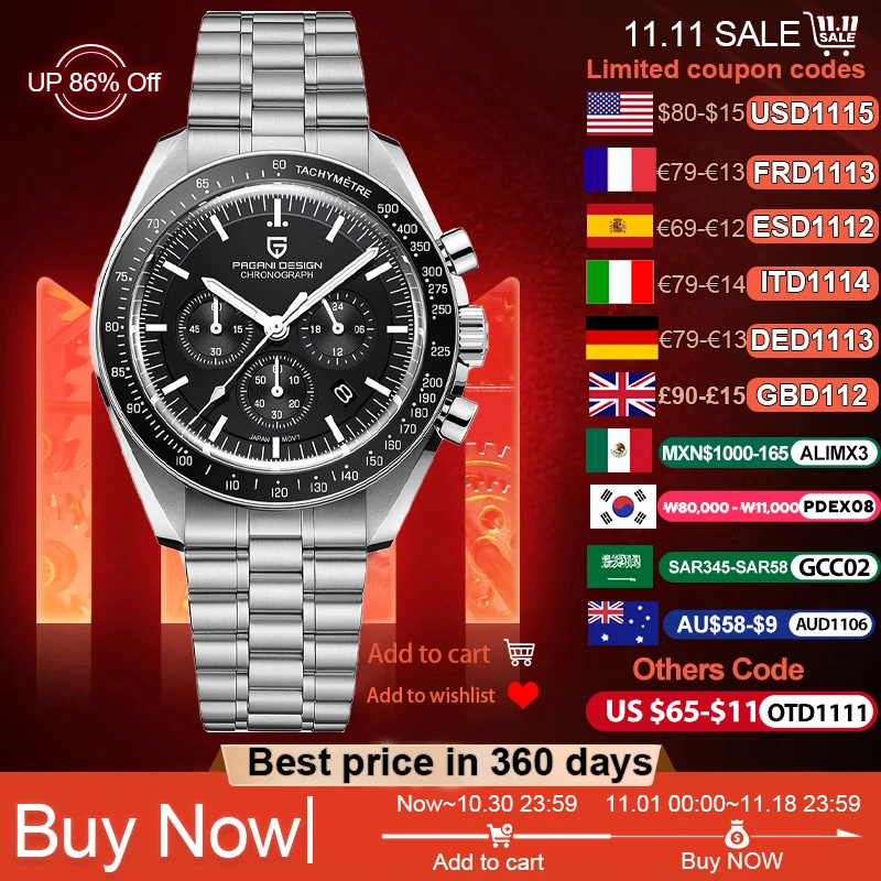 PAGANI DESIGN 2026 New Men's Watches Top Luxury Quartz Watch For Men Auto Date Speed Chronograph AR Sapphire Mirror Wrist Watch
