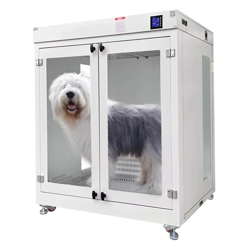 Professional Pet Dryer Cabinet Salon Grade Stainless Steel Quiet Fast Drying with Control Wheels for Large Dogs Grooming Room`