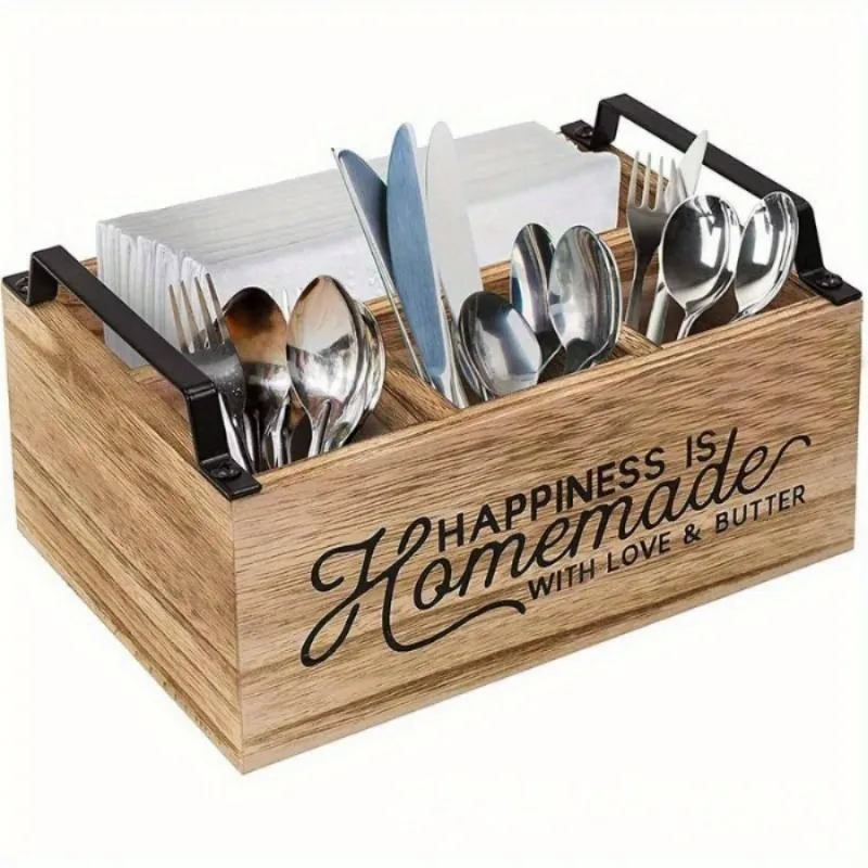 

1PC Wooden Dividing Knife Fork Spoon Storage Box Household Kitchen Desktop Coffee Bar Storage Box Miscellaneous Storage Box