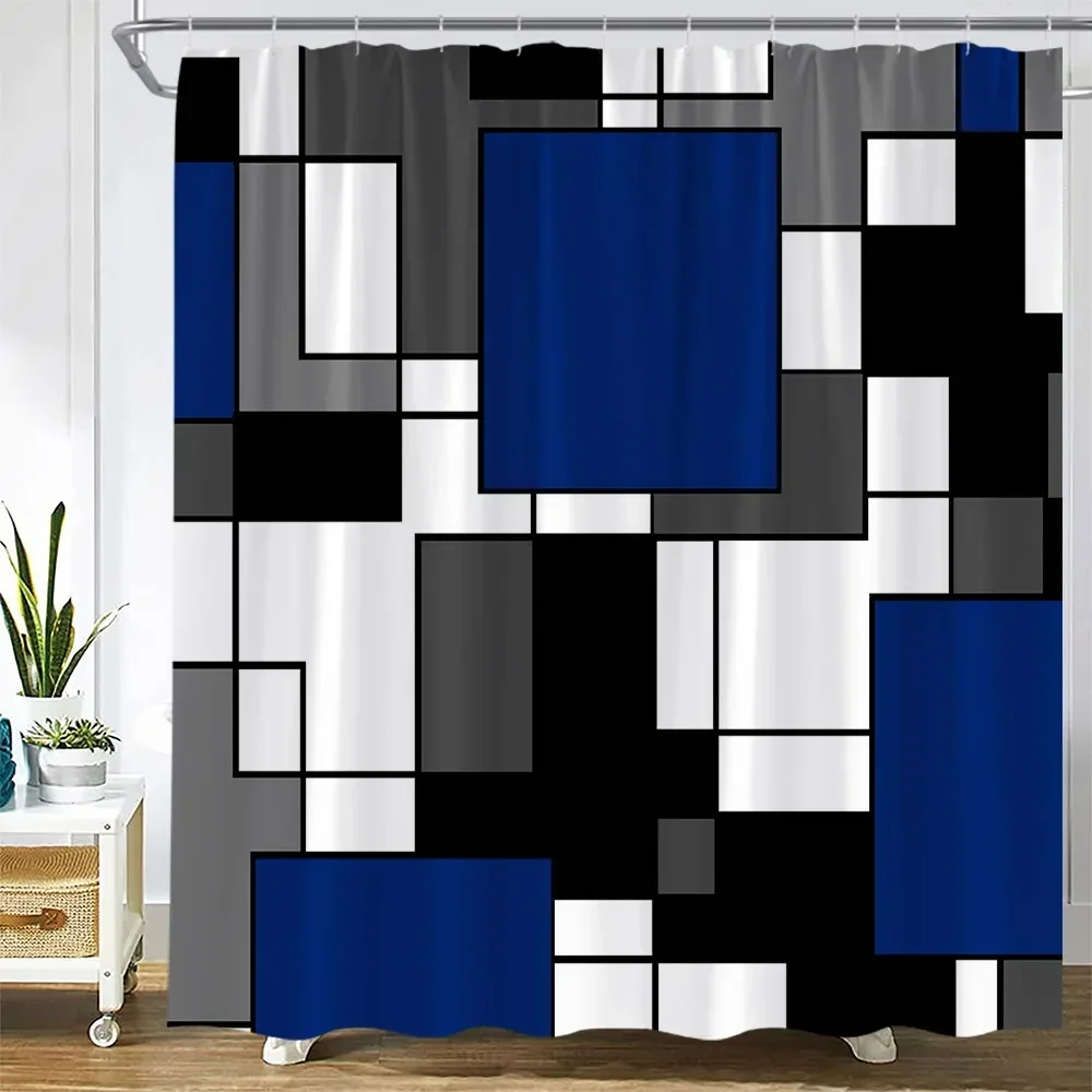 Creative Geometric Shower Curtains Blue Grey White Splicing Black Lines Abstract Modern Nordic Home Decor Bathroom Curtain Sets