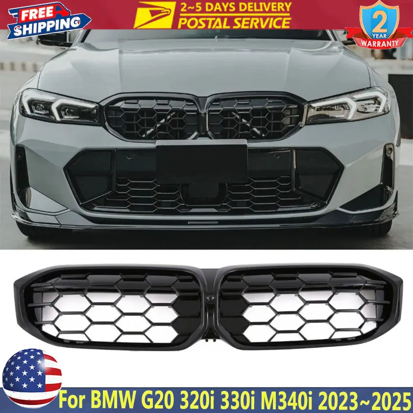 

Gloss Black Car Front Kidney Grill Grille For BMW 3 Series G20 G21 LCI 320i 330i 330e M340i 2023~2025 Diamond Style Front Grille
