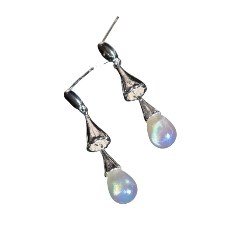 

Simple niche cold sense silver mermaid Ji pearl water drop earrings earrings