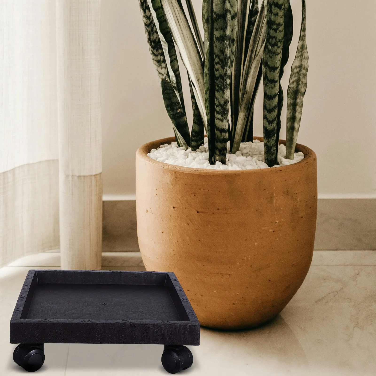 

Square Flower Pot Tray Plant Stand with Wheel Coaster Planter Wheels Dolly Black Saucer