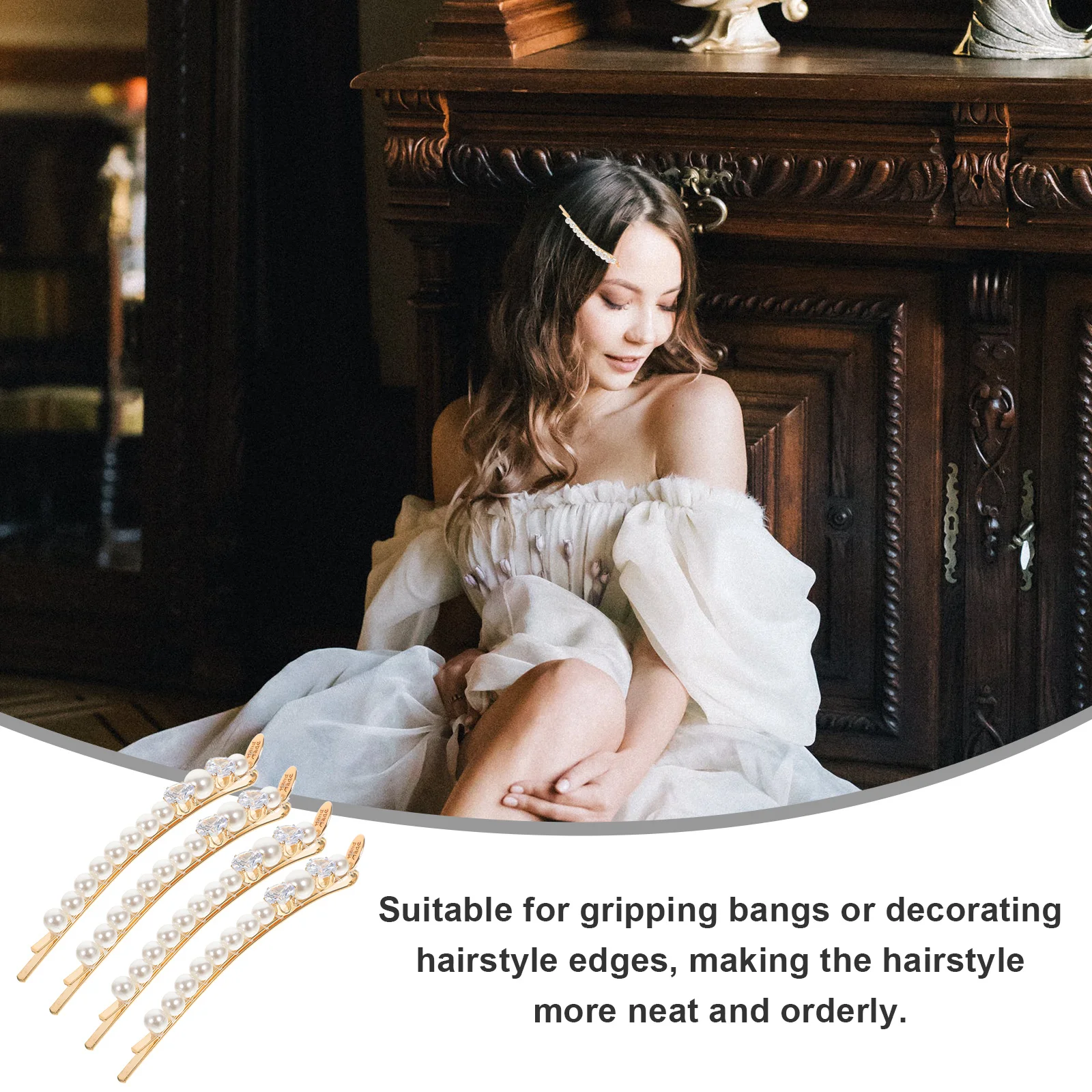 

4Pcs Pearl Hair Clips Rhinestone Decorative Accessories for Women Elegant Metal Pins Party Wedding Prom Pearl Hair Pins