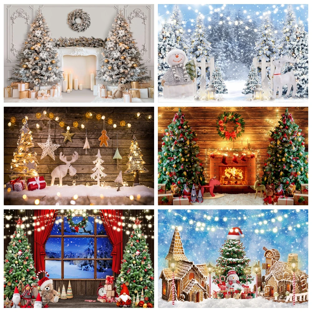 

Christmas Photography Background Wooden Window Fireplace Tree Gift Baby Shower Decor Banner Winter Backdrop Photo Studio Props