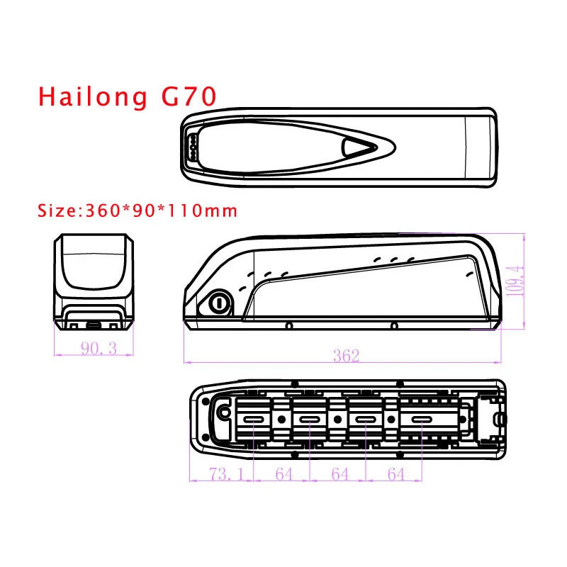 EBike Battery Hailong G70 48V 36V 52V 15Ah 17.5Ah 21Ah 24.5Ah Electric Bicycle Battery for 1000W 750W 500W 250W Motor