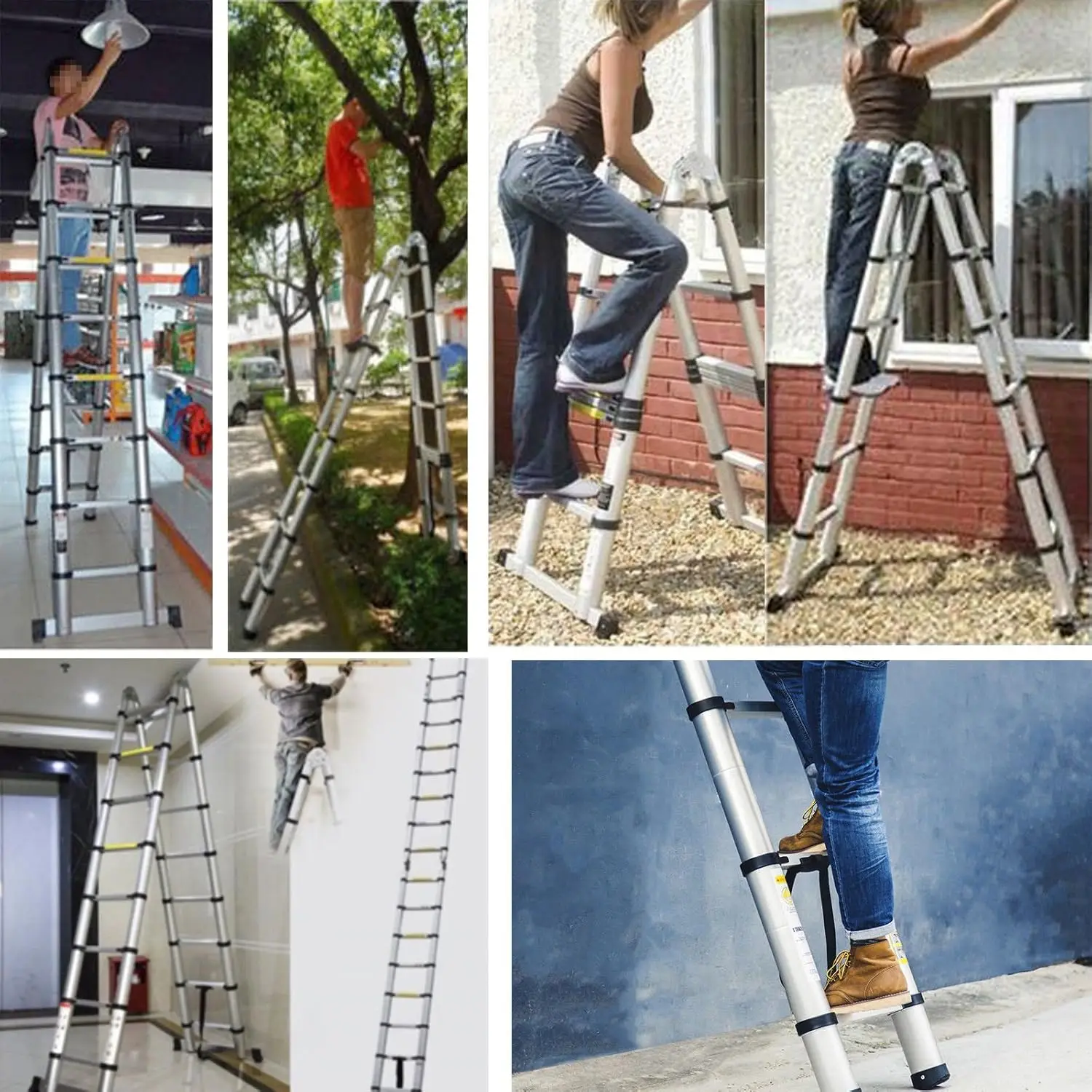 Ladder A Frame Telescopic Ladder 3.8m(1.9m+1.9m)Aluminum Telescoping Extension Ladder Multi-Purpose 150 kg/330 lbs Load Capacity