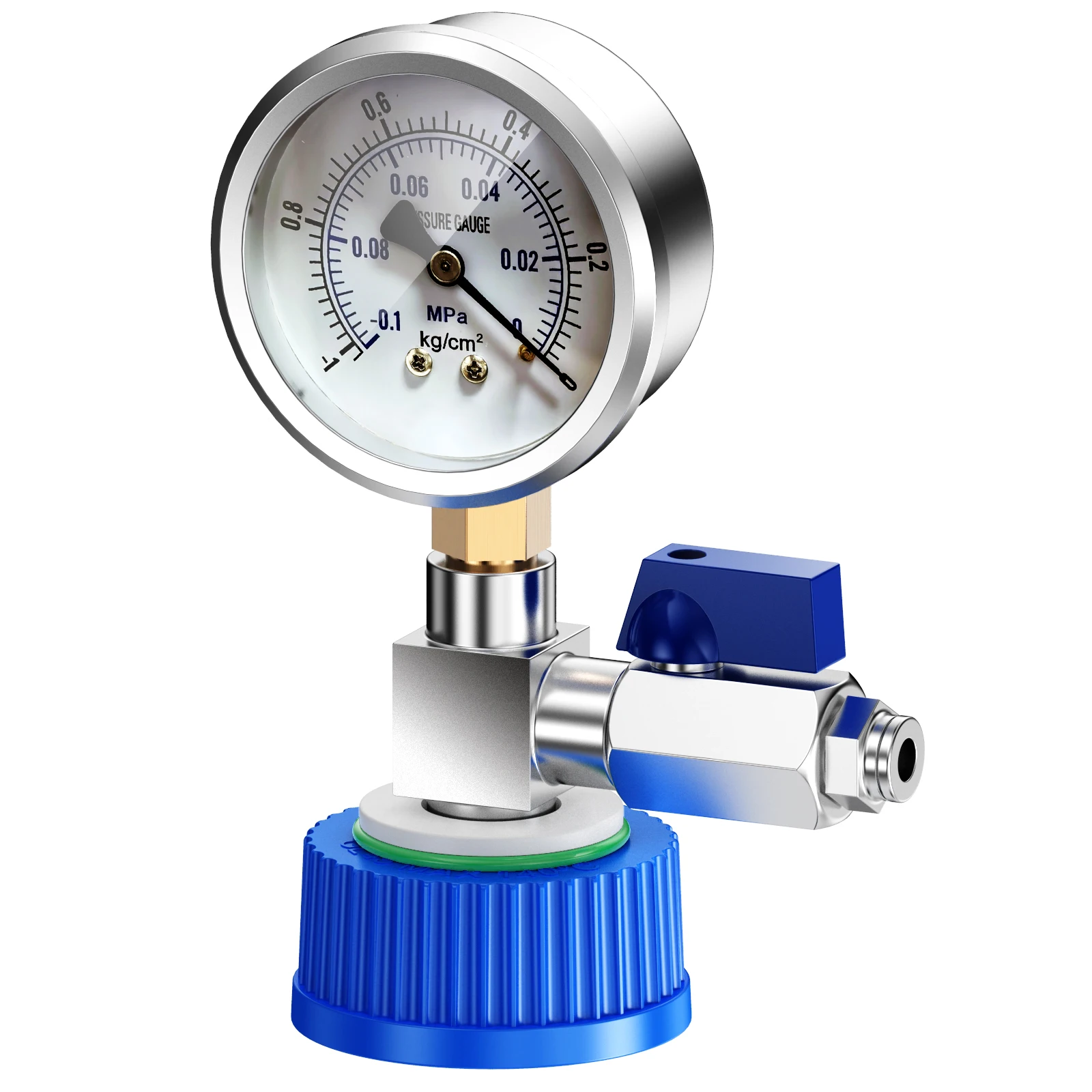 GL45 Screw Cap with Pressure Gauge, Quick Connect Air Hose Fitting and Adjustable Switch for  Monitor Pressure