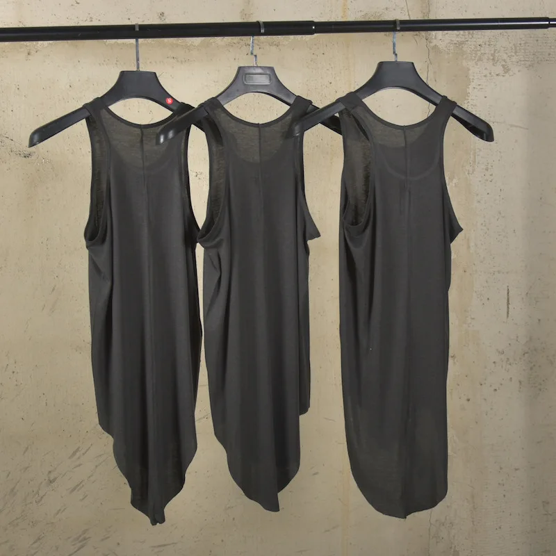 High Street Tees Men's RO25 Ultra-thin Semi Transparent Sleeveless Tank Top with Wool Fashionable Tailcoat Style Charcoal Gray