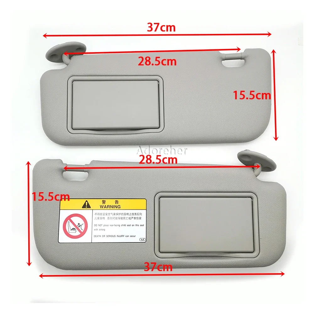 2PCS Car Front Left / Right Sun Visor Panel Sunvisor with Makeup Mirror Replacement for Toyota Corolla 2014 - 2018