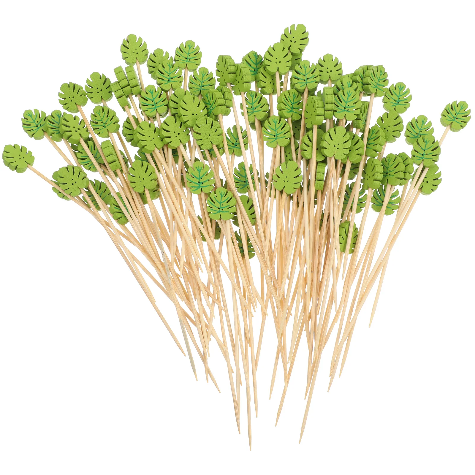 

100Pcs Bamboo Leaf Shaped Picks Multi-Functional Fruit Skewers for Party Snack Bread Cupcake Decor Dining Accessories