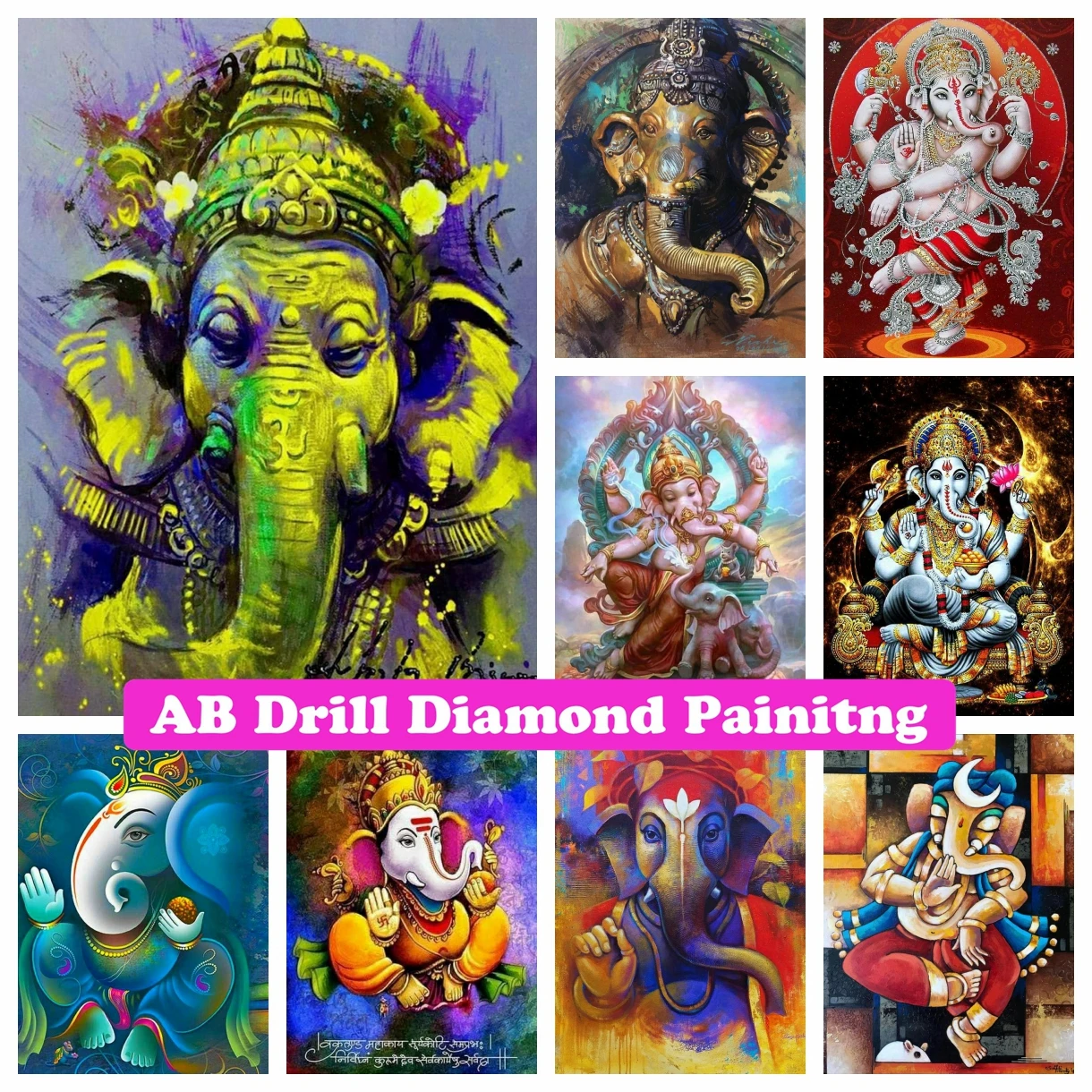 Lord Ganesha Indian God 5D DIY AB Drills Diamond Painting Embroidery Hindu Religion Ganapati Statue Cross Stitch Handmade Gift