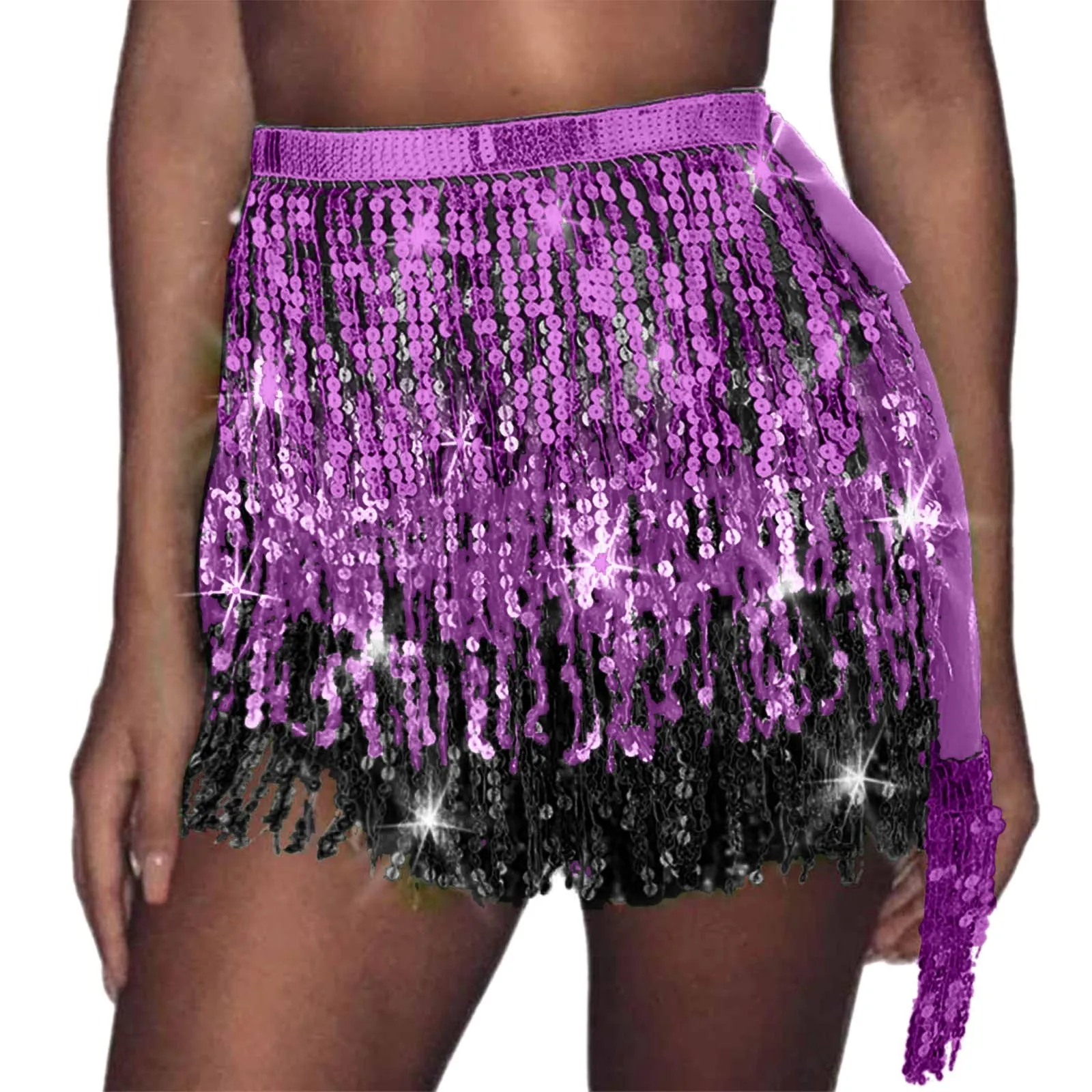 Women Boho Fringe Skirt Sexy Sequin Tassel Belly Dance Hip Scarf Rave Wrap Skirt Belt Performance Custume Skirt 2024