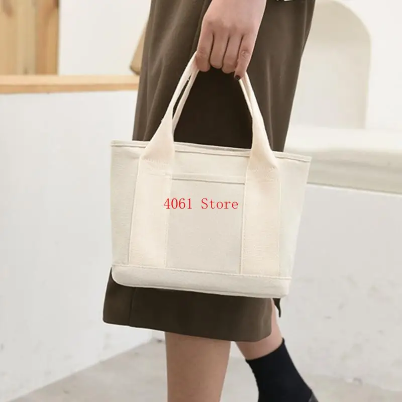 

Simple Canvas Tote Beach Bag Shopping Casual Small Handbag with Handle