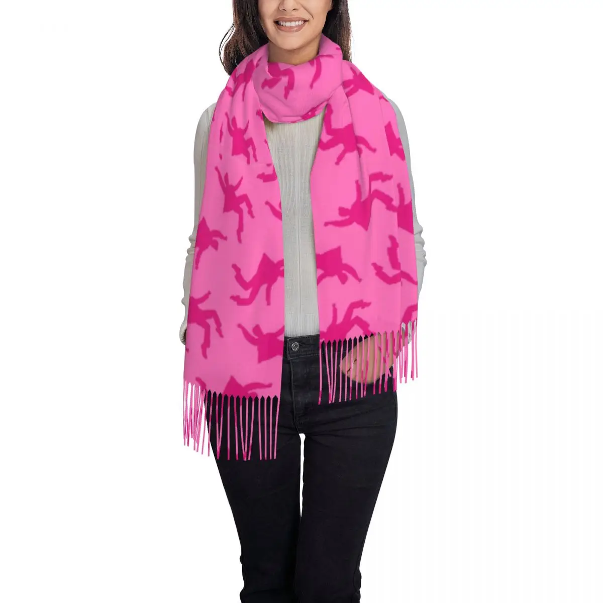 Pink E-Elvis P-Presleys Pattern Scarf for Women Fall Winter Cashmere Shawl Wrap Long Large Scarves with Tassel Lightweight