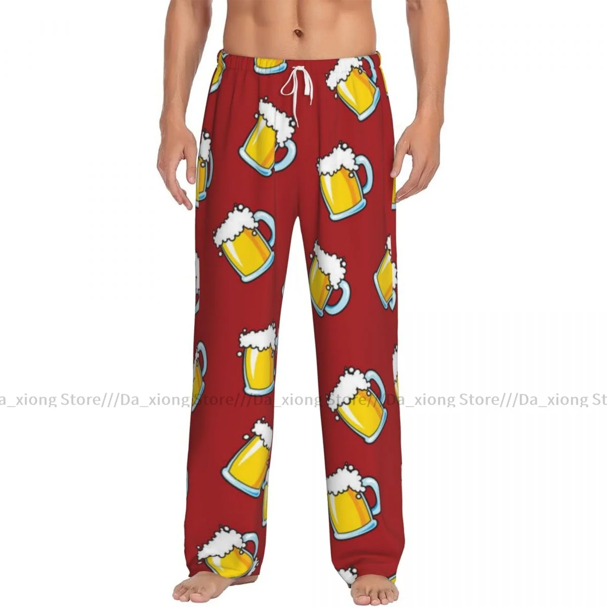 Mens Casual Pajama Long Pant Loose Elastic Waistband Mug Of Beer Cozy Sleepwear Home Lounge Pants