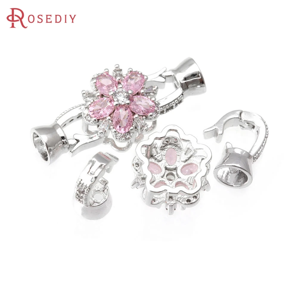 

2 Sets 18K Gold Color Brass Zircon Flower Connector for Necklaces Bracelet Clasps High Quality Jewelry Making Diy Accessories