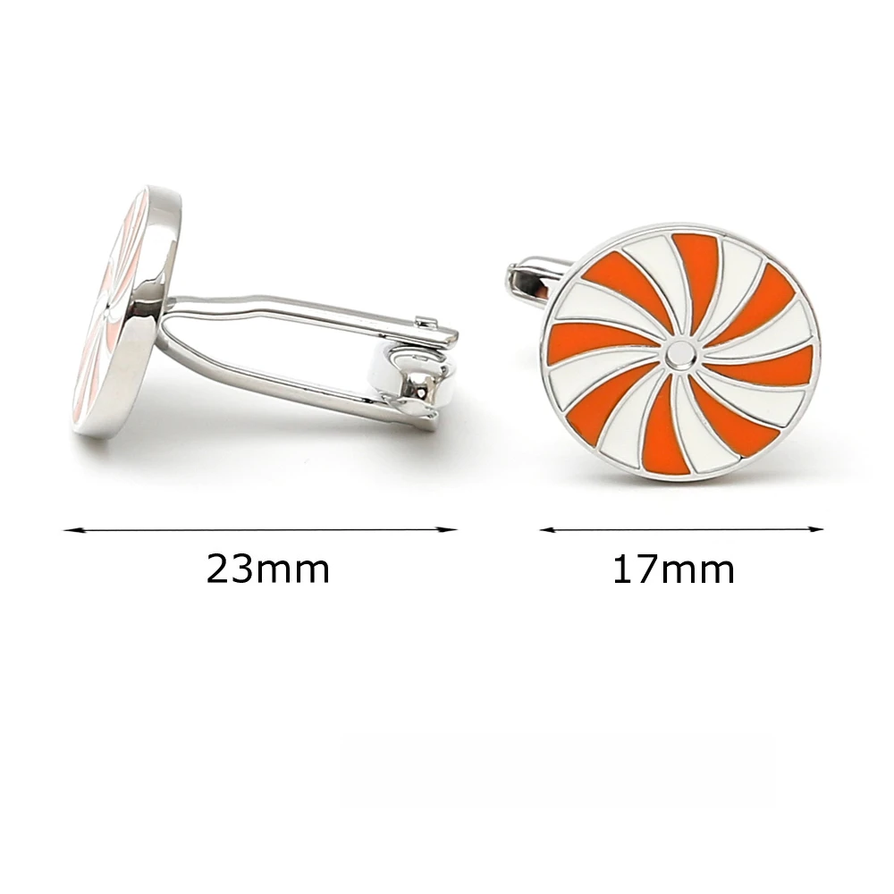 Men's Orange White Spiral Enamel Cufflinks Round Personalized Contrasting Color Cufflink Business Casual Formal Shirt Accessory