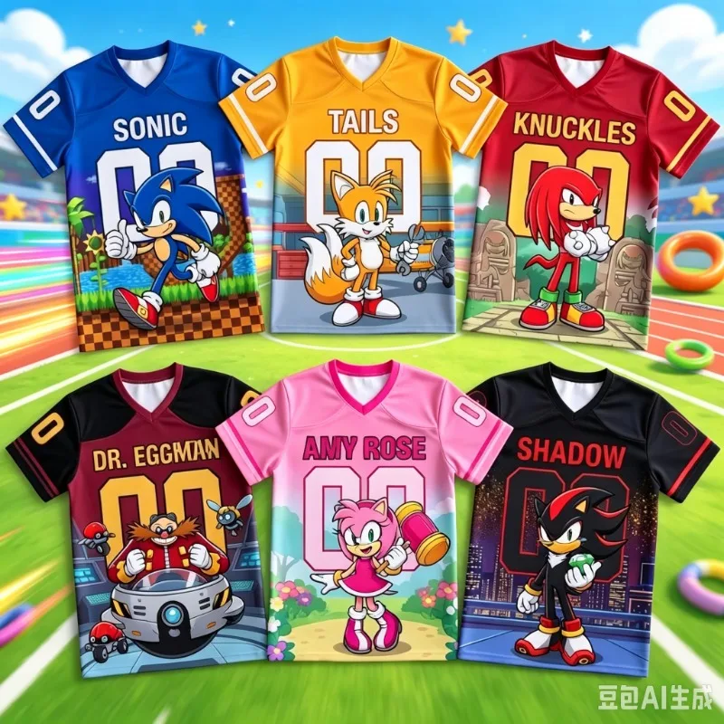 2026 New Summer Cartoon AMY Football Jerseys For Adult_Kids V-neck Sports T shirts Sonic Cosplay Clothing child-parent T Shirts
