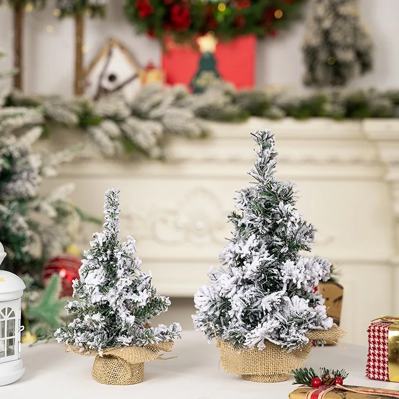 Creative Snow-sprayed Simulated Snow-dusted Christmas Tree Mini Table Small Tree Ornament Decor Tree for Xmas Scene Arrangement