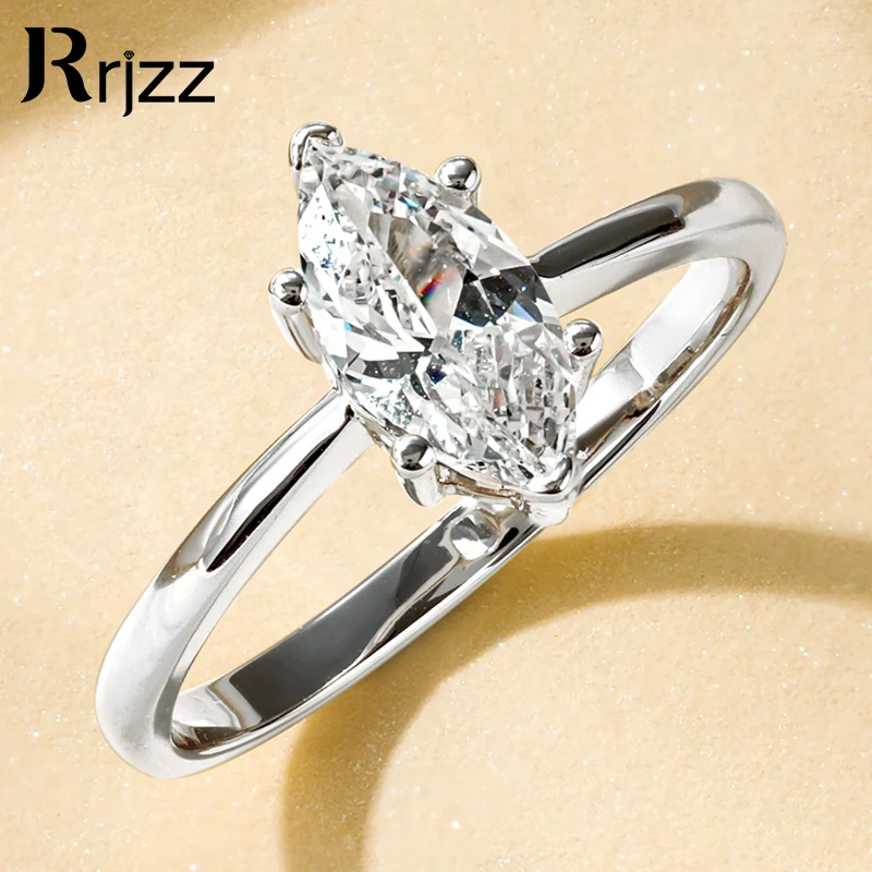 Rrjzz Elegant 5x10mm Marquise Cut CZ Simulated Diamond Solitaire Ring Trendy SIlver Gold Color Women Engagement Rings Jewelry