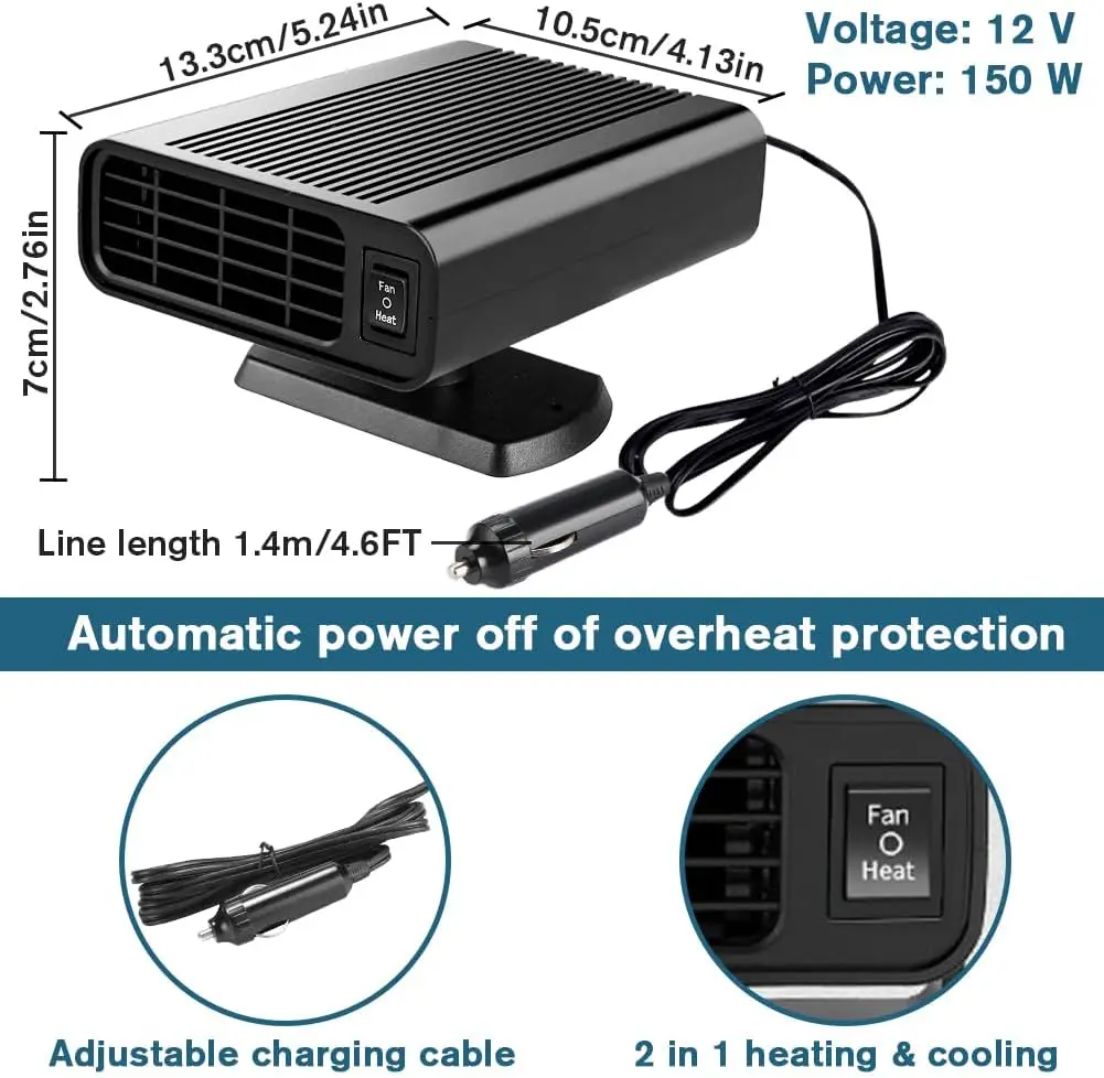 Pemanas Mobil Portabel 150W 12V Colokan Pemantik Rokok Memanaskan & Menyejukkan Cepat Penghilang Embun Beku