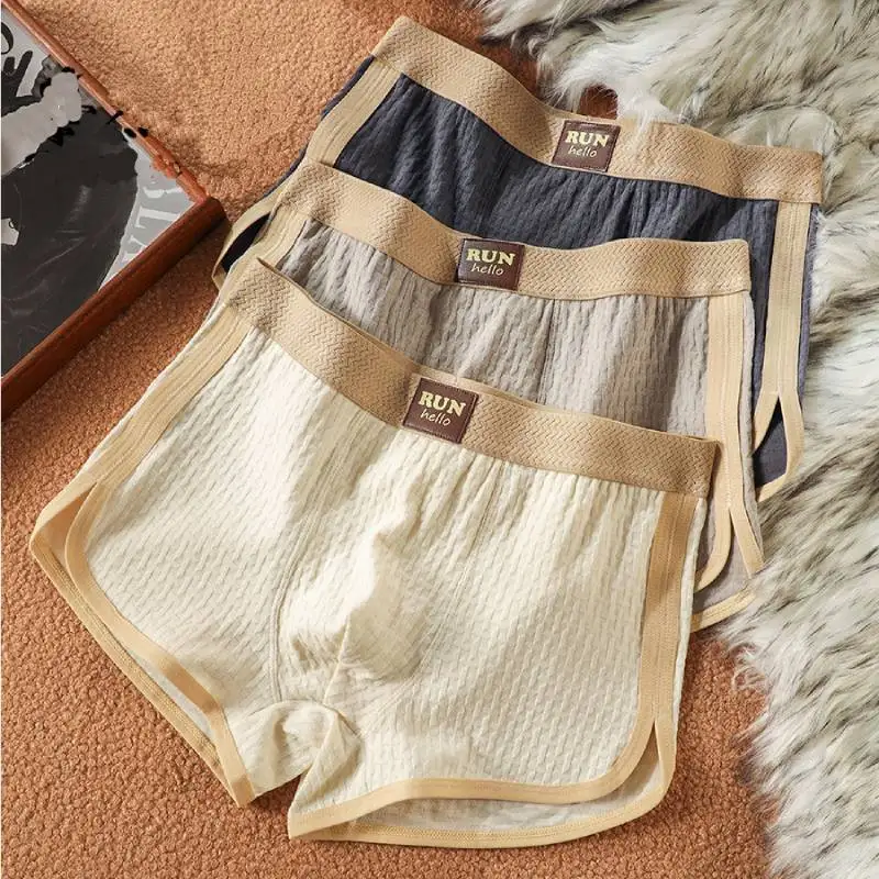 

3 шт. Мужские боксеры из хлопка с текстурой, дышащие, супермягкие, высокоэластичные трусы для мужчин