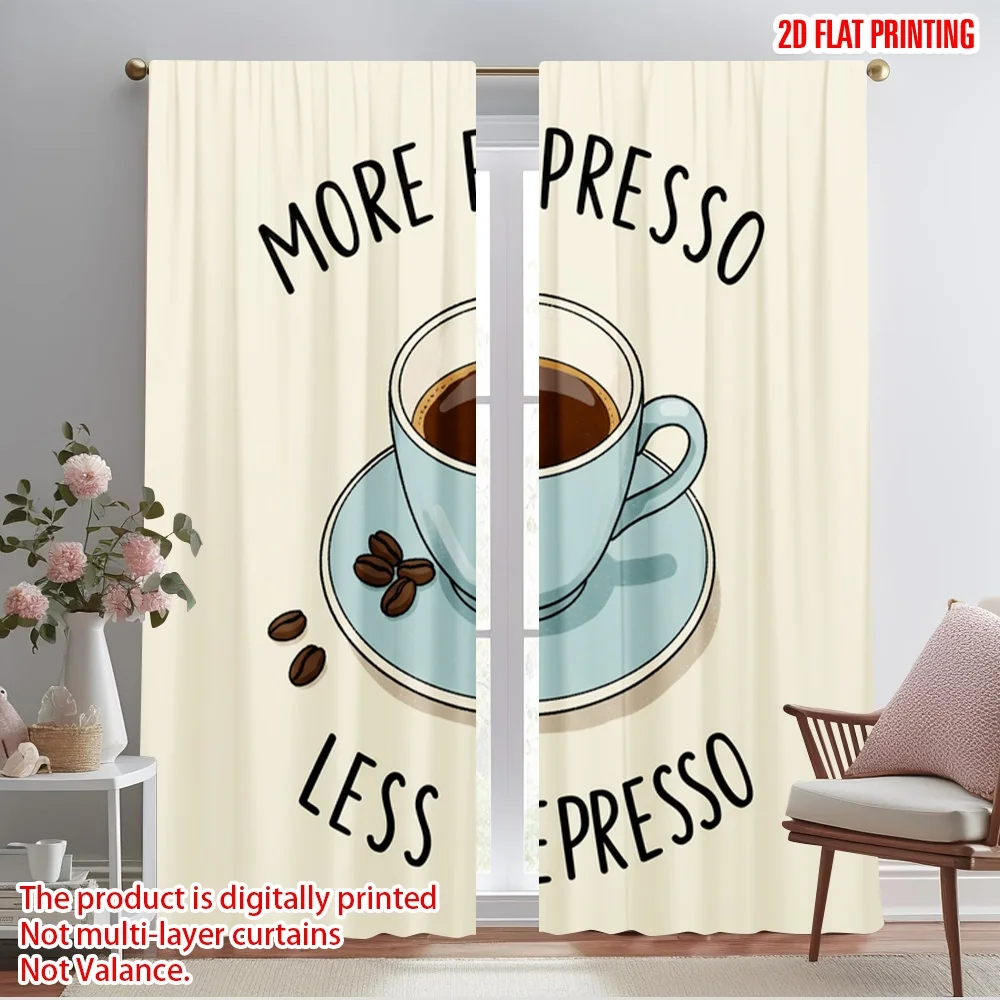 

2pcs 2D flat printing Window Curtains Coffee Espresso Cup Polyester Without Electricity Family Party Perfect for Home & Party
