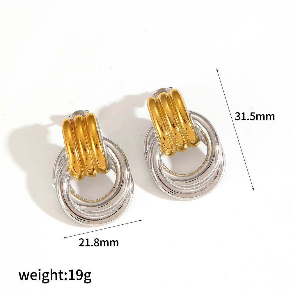 Wasserdichtes Set aus quadratischen, geometrischen Ohrsteckern aus Titanstahl in Gold- und Silberfarben, Damen, neues, klassisches Charm-Design, Schmuck – Detail 12