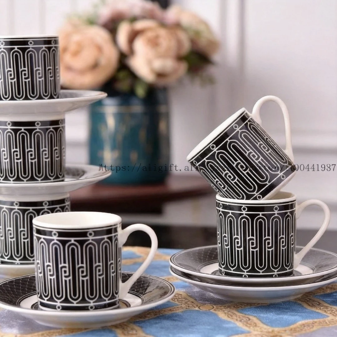 Italy European Ceramic Coffee Mugs Espresso Cup & Saucer Set Elegant Afternoon Tea Housewarming Wedding Gift