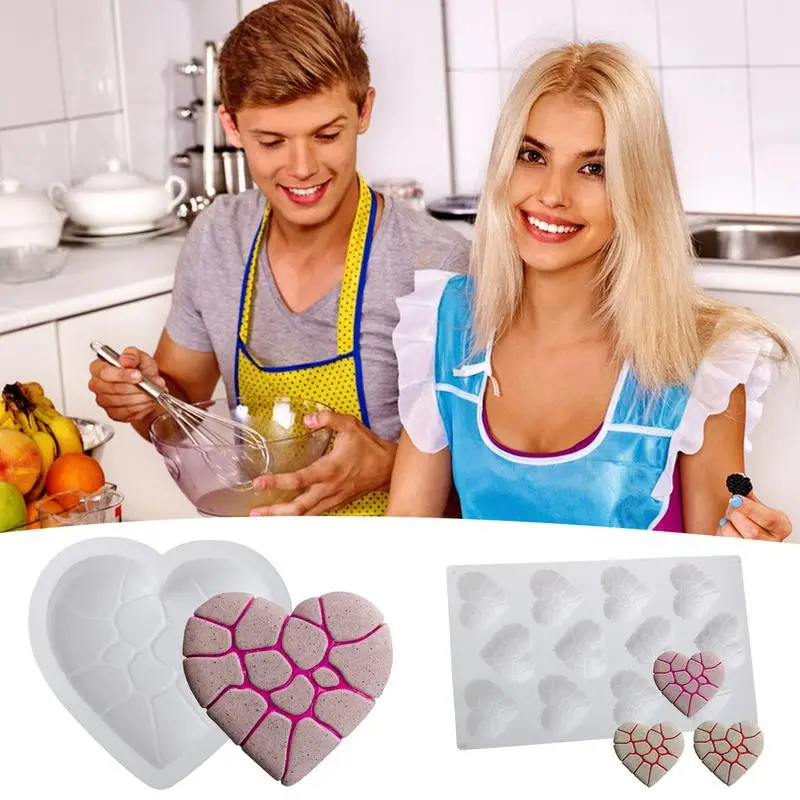 قالب كب كيك سيليكون قوالب الخبز كعكة شكل متصدع القلب غير عصا قابلة لإعادة الاستخدام قالب أدوات المطبخ لوازم الخبز ل