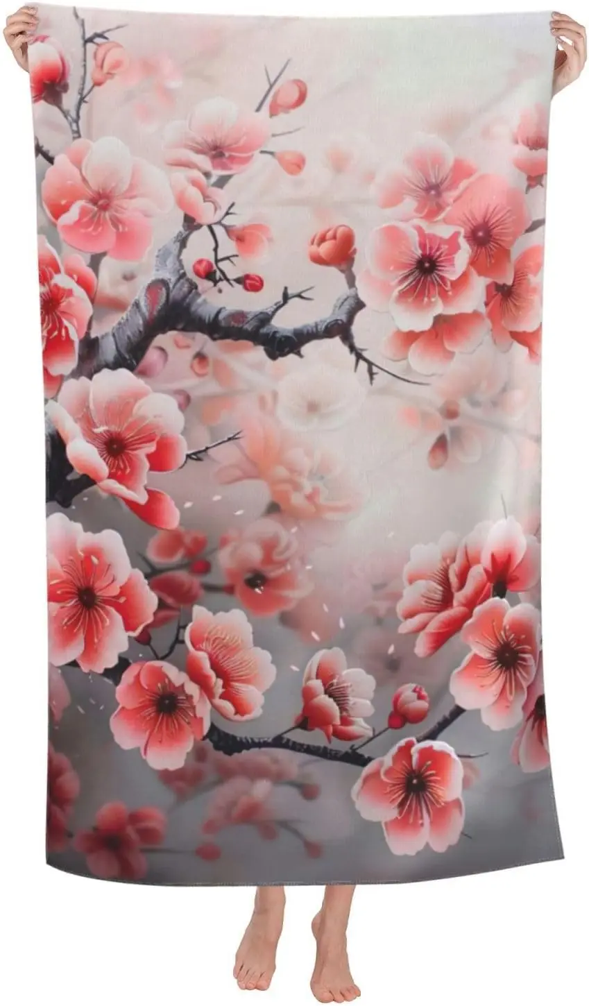 

Plum Blossom Print Beach Towel – Soft Microfiber, Absorbent, Quick-Drying for Pool, Beach, Bathroom, Travel – Premium for Adults