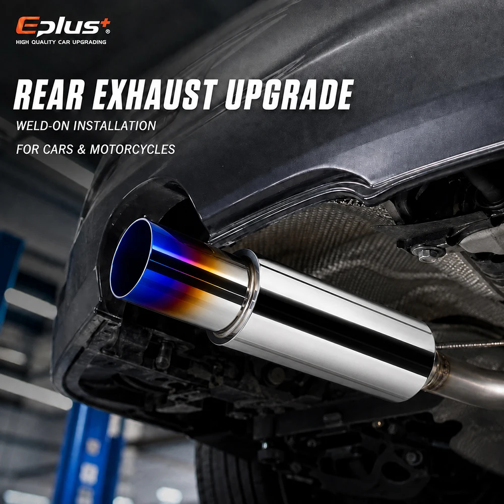 EPLUS Universeller Auto-Auspuff-Schalldämpfer aus Edelstahl mit gerader Schnittspitze, Auto-Auspuff-Resonator, Einlass 51/57/63mm, Auslass 76MM – Detail 2