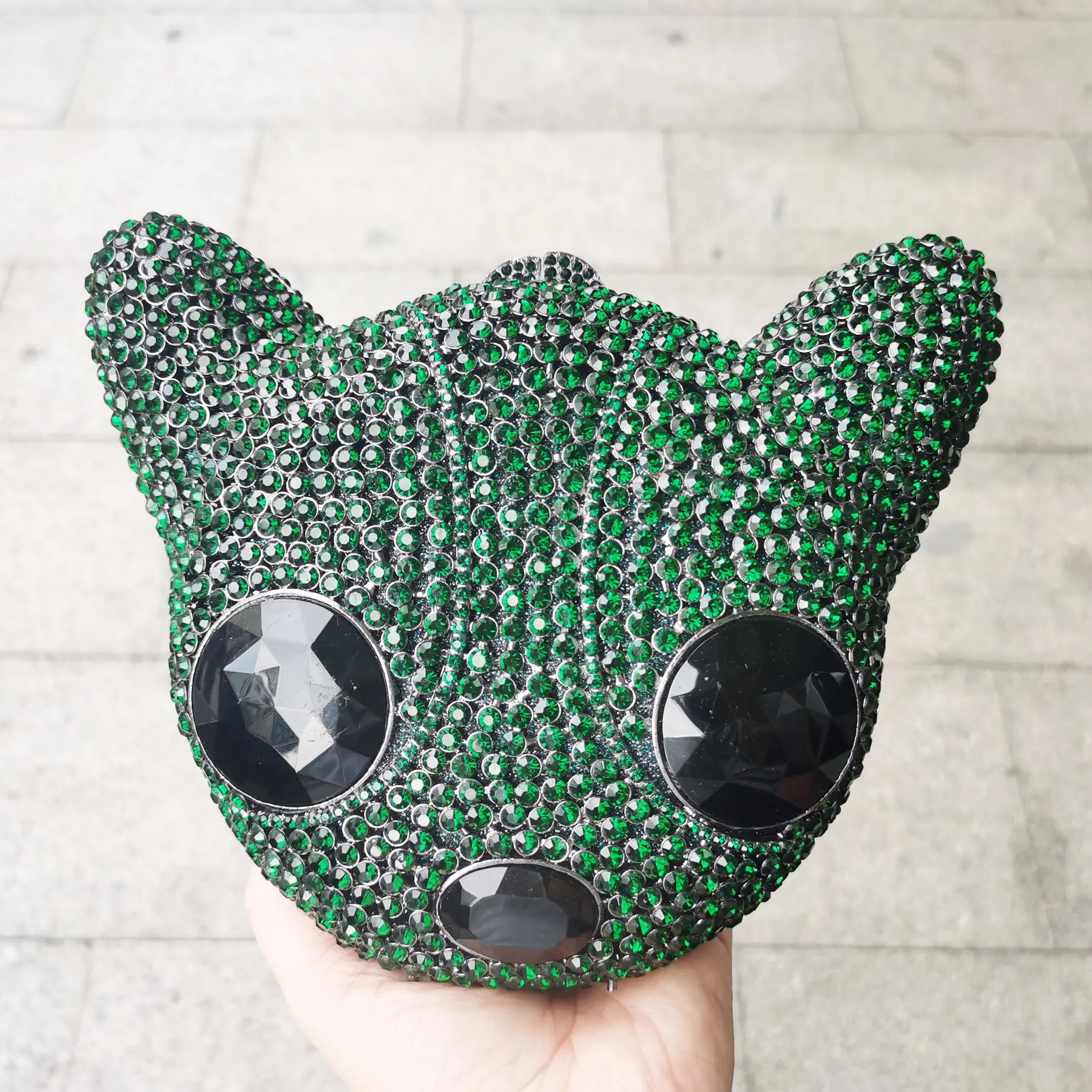 KHNMEET Fashion Luxury Fox head Animal Designer Green Party Purse for Ladies Wedding Evening Bags Day Clutches sm171