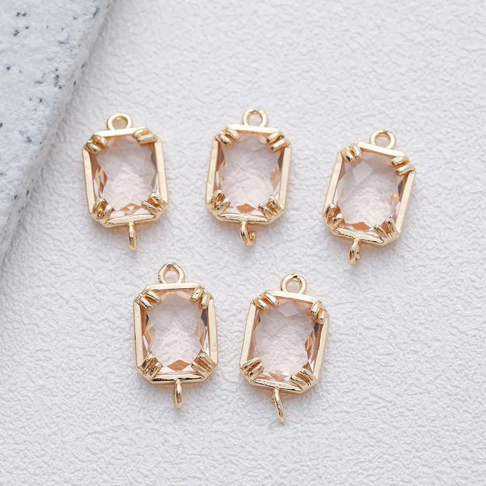 4PCS Dainty Rectangular Faceted Glass Charms Pendant for Jewelry Making Necklace Bracelet Components DIY Brass Accessories