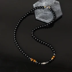 Punk Natural Stone Tiger Eye Bracelets Men Double-layer 8mm Beads Chakra Bracelet Stainless Steel Accessories Charm Jewelry Gift
