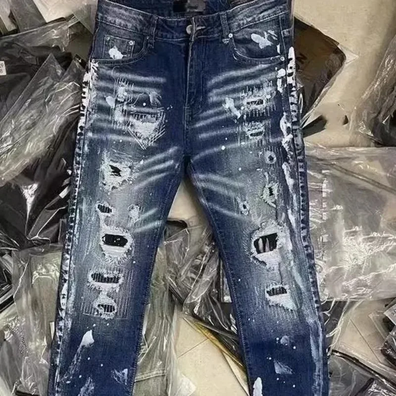 Fashion Men's Jeans Pants Stretch Distressed Skinny Jeans For Men Casual Slim Fit Denim Pants Korean Style Male Trousers Jeans