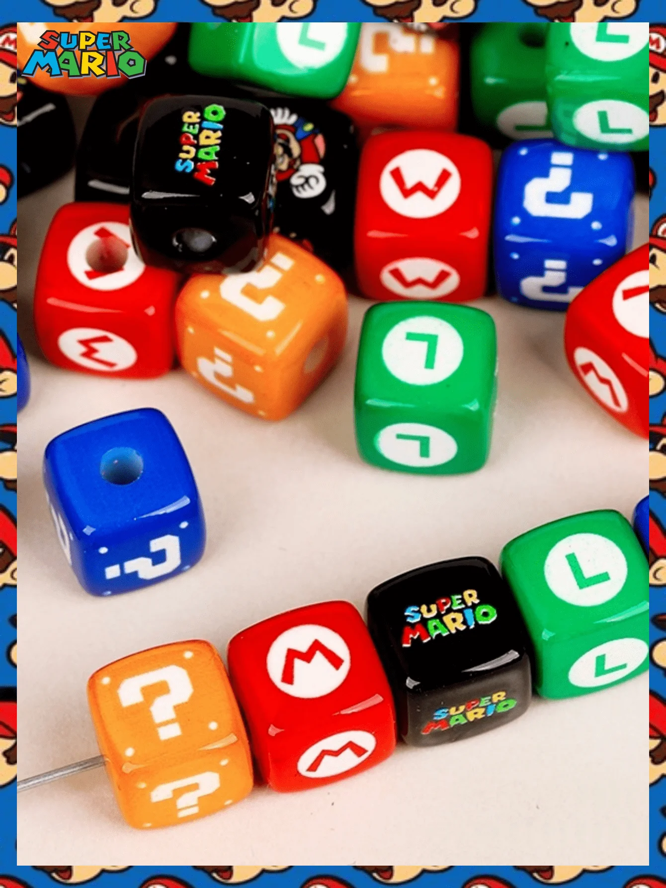 2/6/10 قطعة MINISO الكلاسيكية الكرتون ماريو بلوك سوار مطرز مثقوب ، سلسلة الهاتف ، عقال ، اكسسوارات المجوهرات الاكريليك ذاتية الصنع.